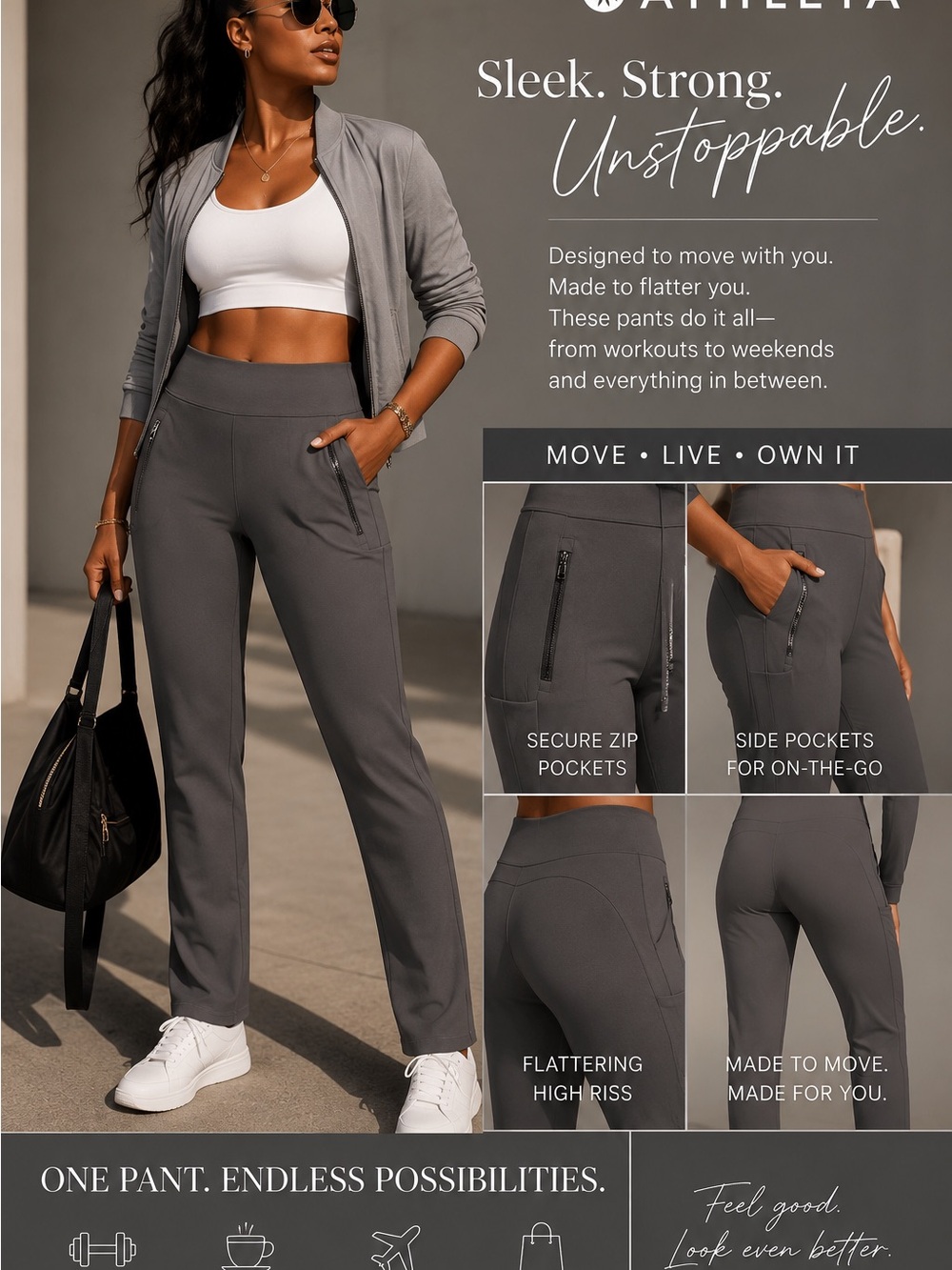 Athleta Straight-Leg Performance Pants — Gray size 4